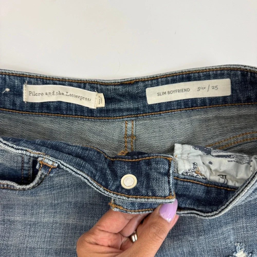 Pilcro and the Letterpress Slim Boyfriend Denim Shorts Distressed Blue Sz 25‎ 5